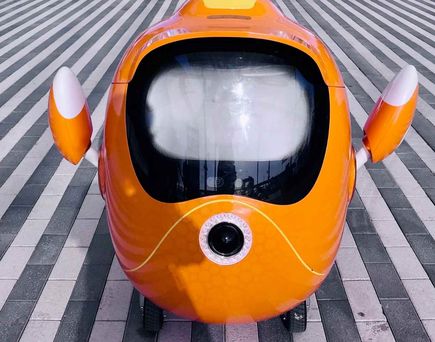 Kleiner Roboter spricht mit den Besuchern