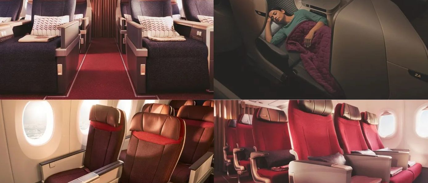 Air India Business Class Kabine auf Langstrecke ab Frankfurt nach Asien.