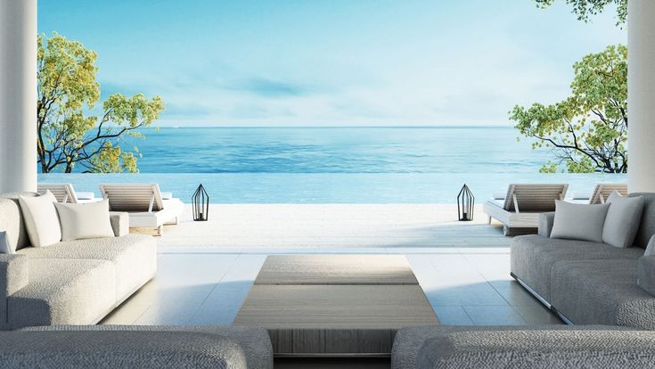 Luxushotel mit Blick auf Pool, Meer
