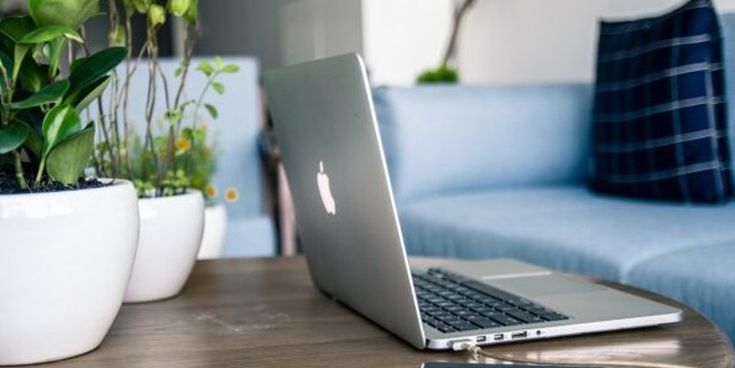 Offenes Laptop auf einem Holztisch neben grünen Pflanzen und Smartphone – moderne, ruhige Arbeitsatmosphäre im Büro oder Homeoffice.