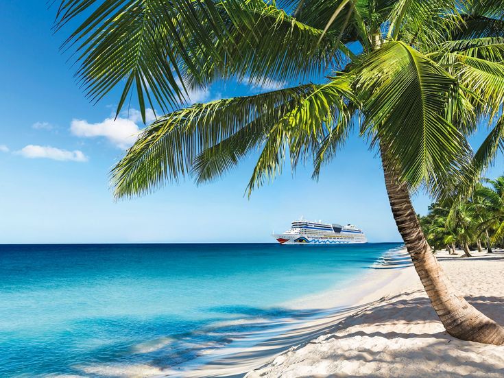 AIDA Schiff vor Karibikinsel