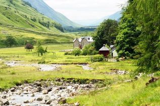 Grüne hügelige Landschaft in Schottland