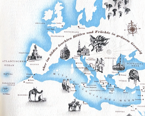 1938, Europakarte aus einem Hapag-Lloyd Katalog